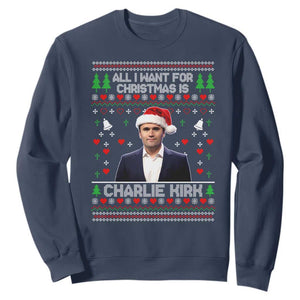 Charlie Kirk Christmas Sweatshirt Freedom Memorial Patriotic Christian Xmas TS14 Navy Print Your Wear