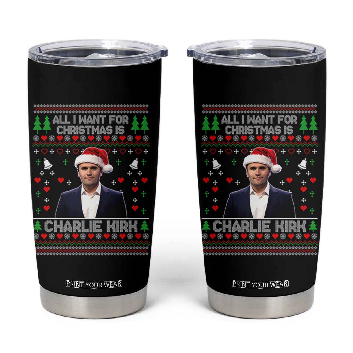 Charlie Kirk Christmas Tumbler Cup Freedom Memorial Patriotic Christian Xmas - Print Your Wear