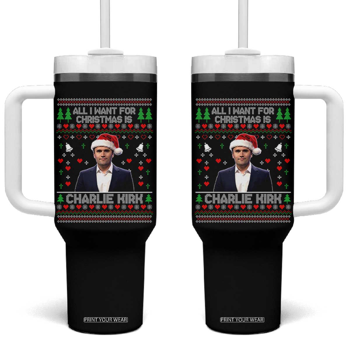 Charlie Kirk Christmas Tumbler With Handle Freedom Memorial Patriotic Christian Xmas - Print Your Wear