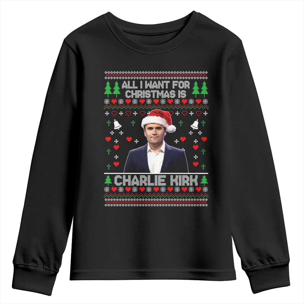 Charlie Kirk Christmas Youth Sweatshirt Freedom Memorial Patriotic Christian Xmas - Print Your Wear
