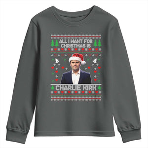 Charlie Kirk Christmas Youth Sweatshirt Freedom Memorial Patriotic Christian Xmas TS14 Dark Heather Print Your Wear