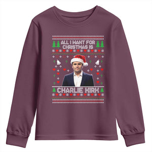 Charlie Kirk Christmas Youth Sweatshirt Freedom Memorial Patriotic Christian Xmas TS14 Maroon Print Your Wear