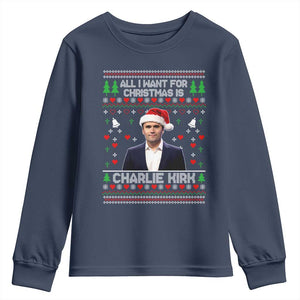 Charlie Kirk Christmas Youth Sweatshirt Freedom Memorial Patriotic Christian Xmas TS14 Navy Print Your Wear