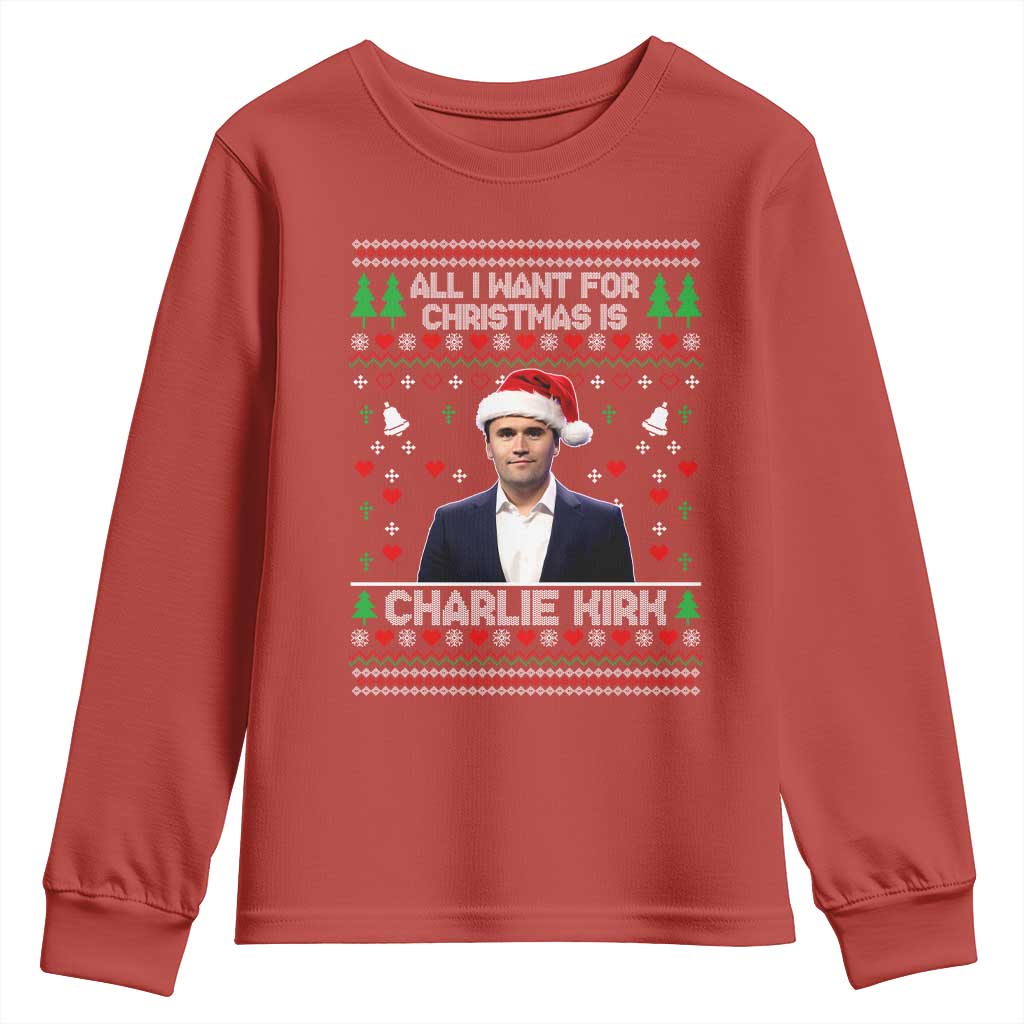 Charlie Kirk Christmas Youth Sweatshirt Freedom Memorial Patriotic Christian Xmas TS14 Red Print Your Wear
