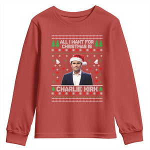 Charlie Kirk Christmas Youth Sweatshirt Freedom Memorial Patriotic Christian Xmas TS14 Red Print Your Wear