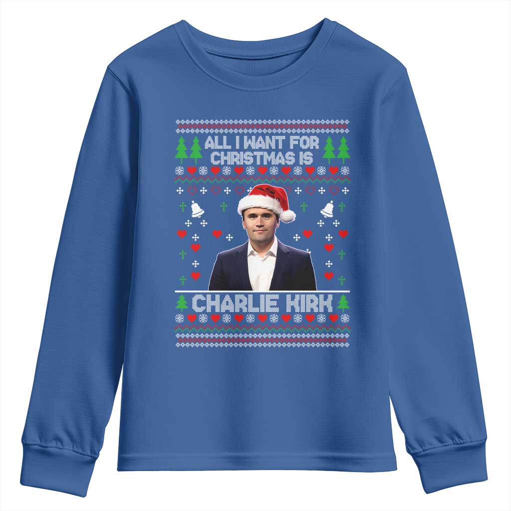 Charlie Kirk Christmas Youth Sweatshirt Freedom Memorial Patriotic Christian Xmas TS14 Royal Blue Print Your Wear