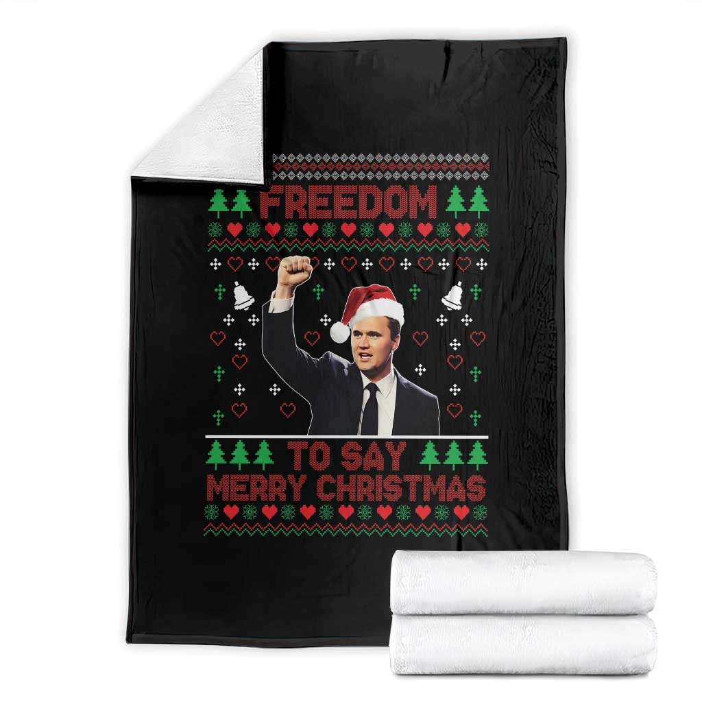 Charlie Kirk Christmas Throw Blanket Freedom To Say Merry Christmas - Print Your Wear