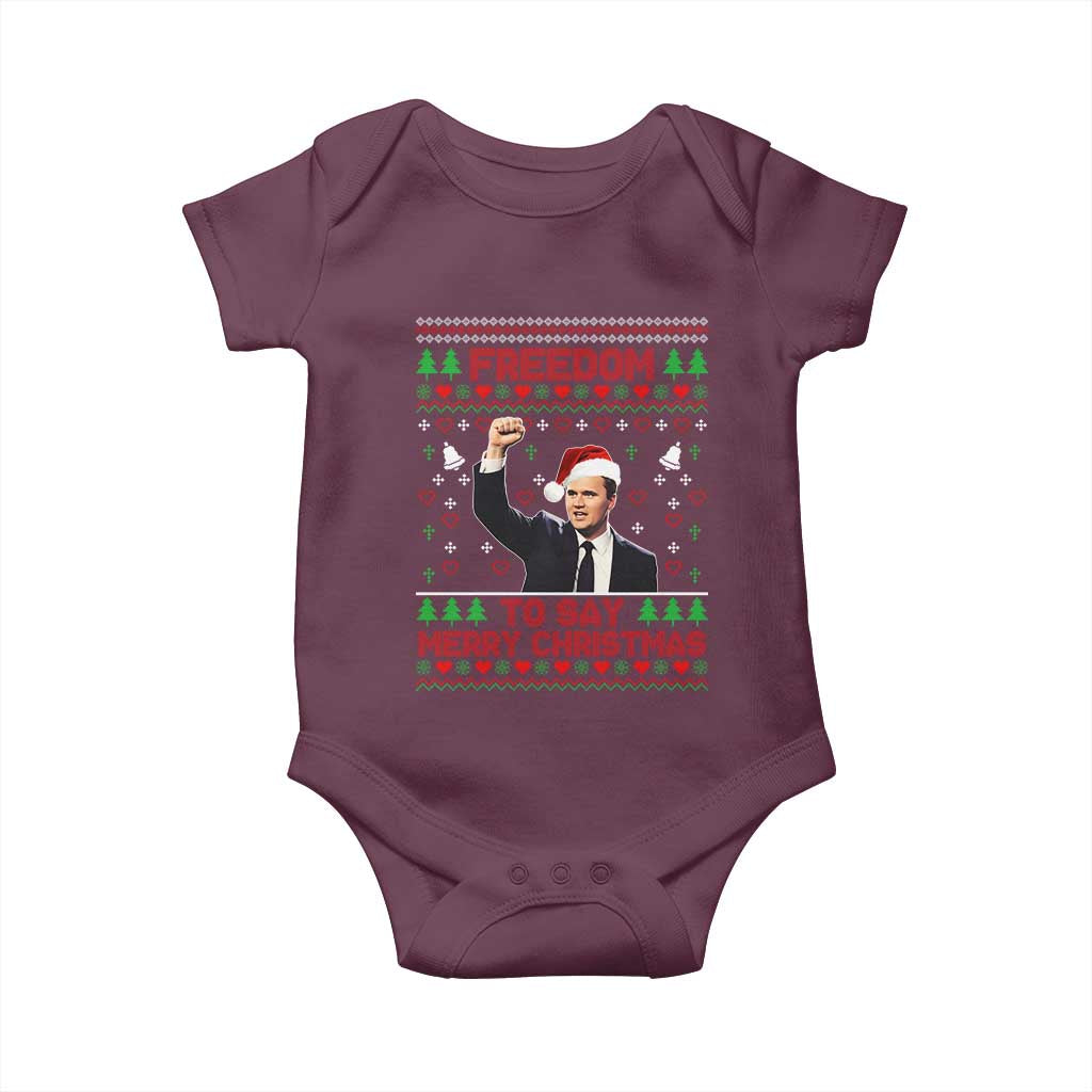 Charlie Kirk Christmas Baby Onesie Freedom To Say Merry Christmas TS14 Maroon Print Your Wear