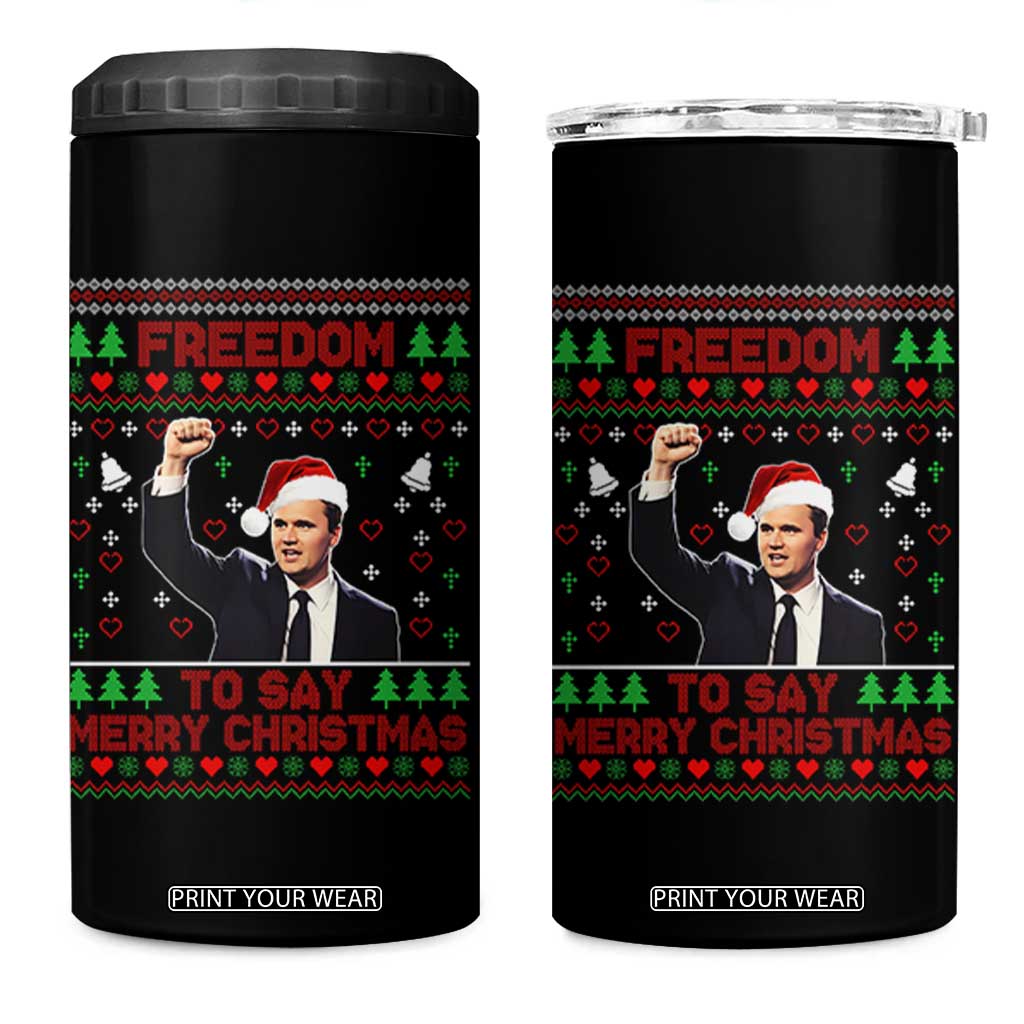 Charlie Kirk Christmas 4 in 1 Can Cooler Tumbler Freedom To Say Merry Christmas - Print Your Wear