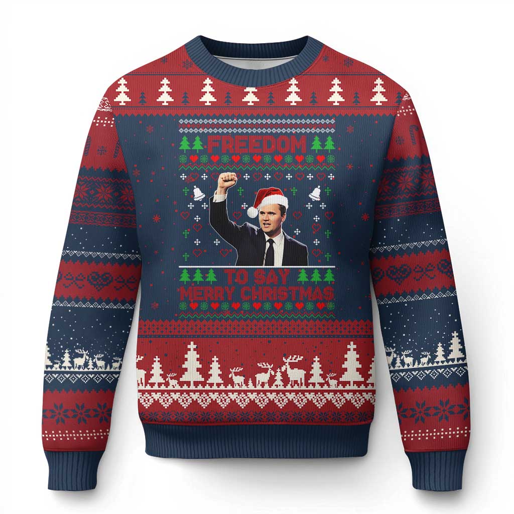 Charlie Kirk Xmas Ugly Christmas Sweater Freedom To Say Merry Xmas TS14 Navy Red Print Your Wear