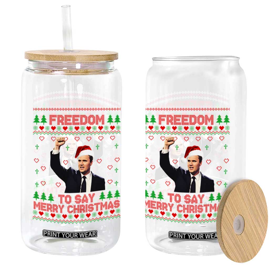 Charlie Kirk Christmas Glass Can Freedom To Say Merry Christmas - Print Your Wear