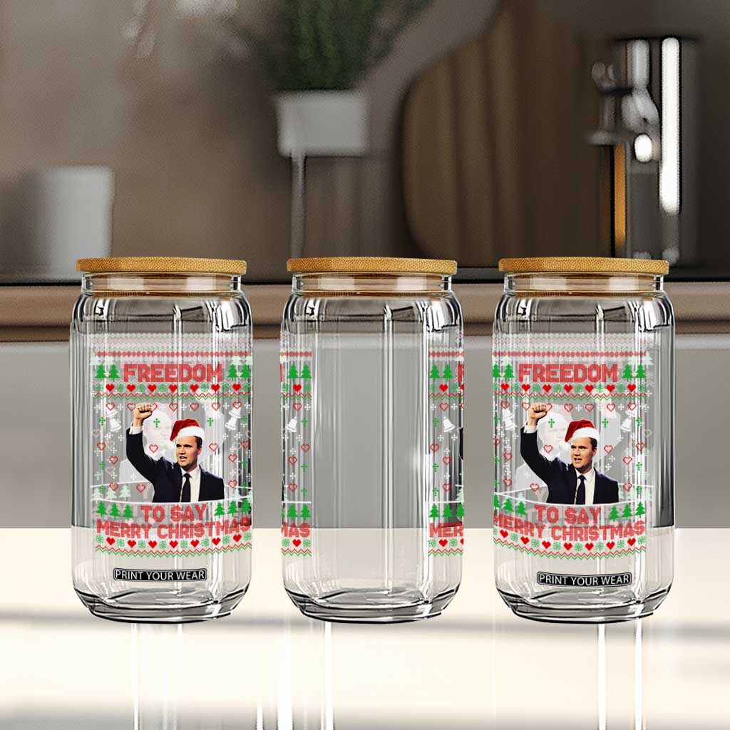 Charlie Kirk Christmas Glass Can Freedom To Say Merry Christmas - Print Your Wear