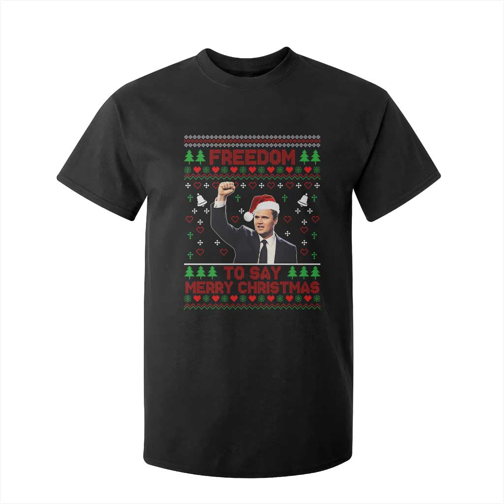 Charlie Kirk Christmas T Shirt For Kid Freedom To Say Merry Christmas - Print Your Wear