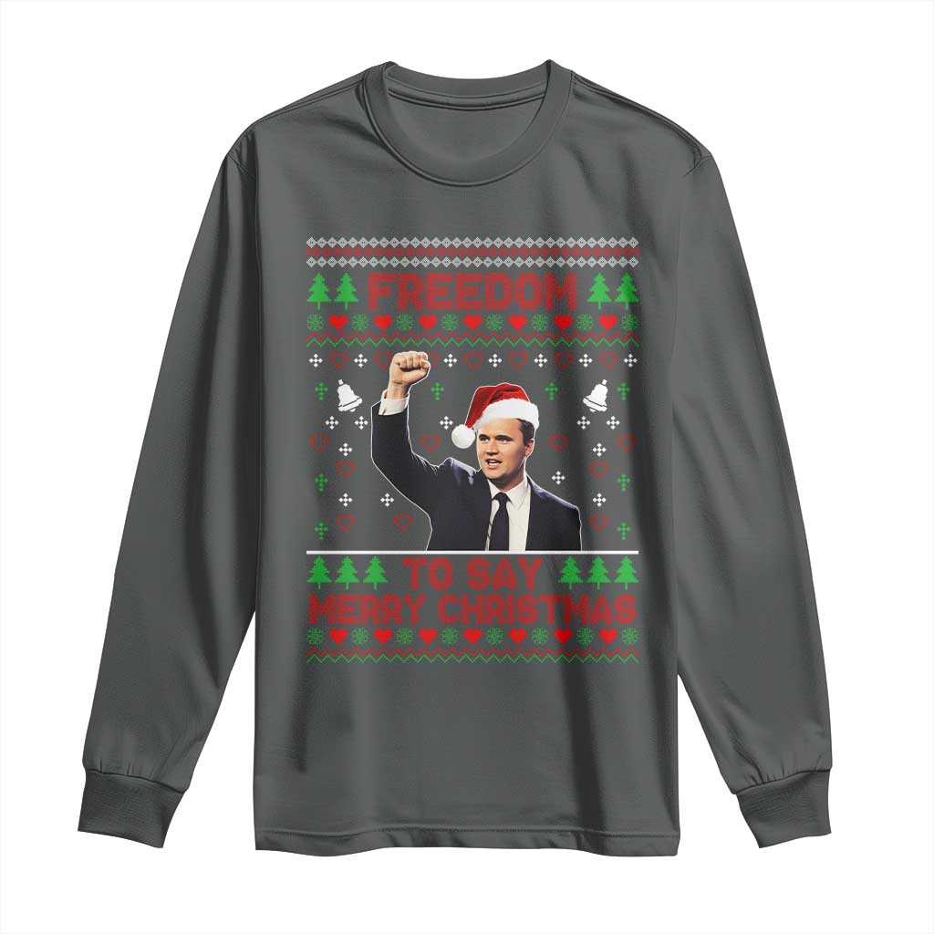 Charlie Kirk Christmas Long Sleeve Shirt Freedom To Say Merry Christmas TS14 Dark Heather Print Your Wear