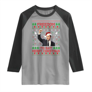 Charlie Kirk Christmas Raglan Shirt Freedom To Say Merry Christmas TS14 Sport Gray Black Print Your Wear