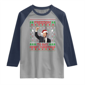 Charlie Kirk Christmas Raglan Shirt Freedom To Say Merry Christmas TS14 Sport Gray Navy Print Your Wear