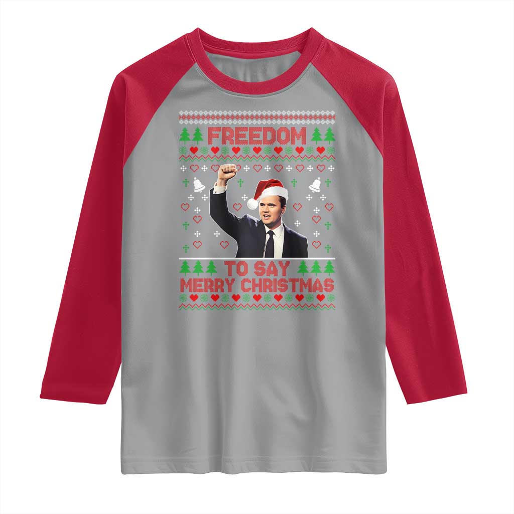 Charlie Kirk Christmas Raglan Shirt Freedom To Say Merry Christmas TS14 Sport Gray Red Print Your Wear