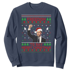 Charlie Kirk Christmas Sweatshirt Freedom To Say Merry Christmas TS14 Navy Print Your Wear
