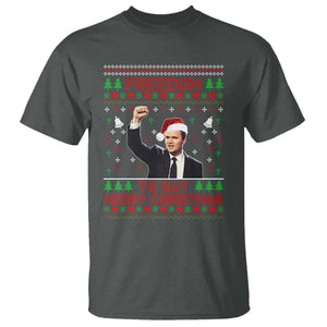 Charlie Kirk Christmas T Shirt Freedom To Say Merry Christmas TS14 Dark Heather Print Your Wear
