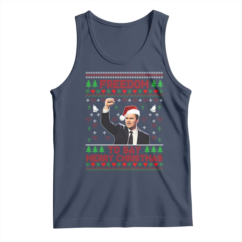 Charlie Kirk Christmas Tank Top Freedom To Say Merry Christmas TS14 Navy Print Your Wear