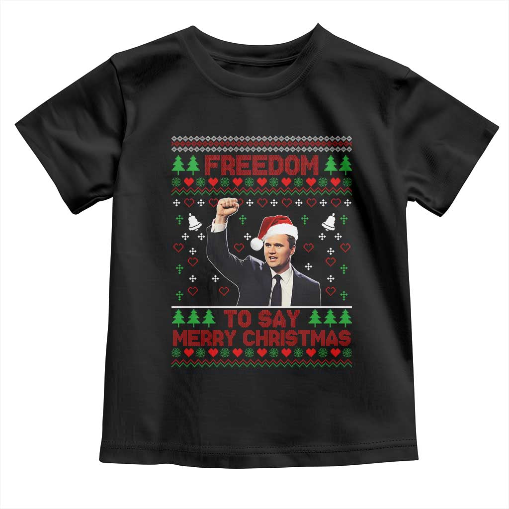 Charlie Kirk Christmas Toddler T Shirt Freedom To Say Merry Christmas - Print Your Wear