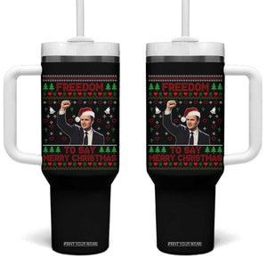 Charlie Kirk Christmas Tumbler With Handle Freedom To Say Merry Christmas TS14 One Size: 40 oz Black Print Your Wear