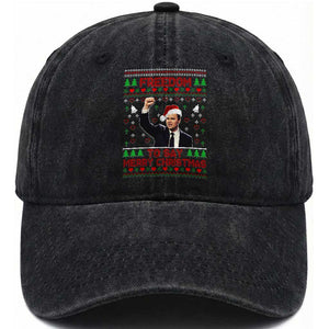 Charlie Kirk Christmas Washed Cotton Baseball Cap Freedom To Say Merry Christmas TS14 Washed Cap Universal Fit Black Print Your Wear
