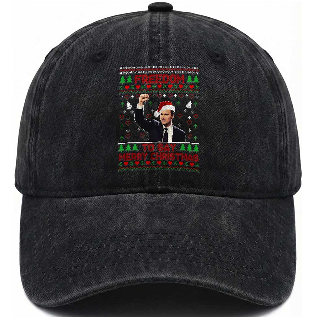 Charlie Kirk Christmas Washed Cotton Baseball Cap Freedom To Say Merry Christmas TS14 Washed Cap Universal Fit Black Print Your Wear