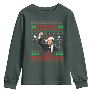 Charlie Kirk Christmas Youth Sweatshirt Freedom To Say Merry Christmas TS14 Dark Forest Green Print Your Wear