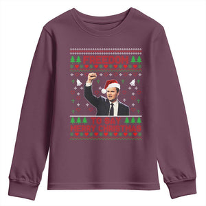 Charlie Kirk Christmas Youth Sweatshirt Freedom To Say Merry Christmas TS14 Maroon Print Your Wear