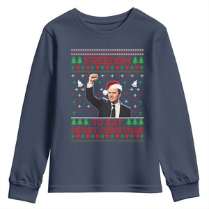 Charlie Kirk Christmas Youth Sweatshirt Freedom To Say Merry Christmas TS14 Navy Print Your Wear