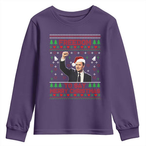 Charlie Kirk Christmas Youth Sweatshirt Freedom To Say Merry Christmas TS14 Purple Print Your Wear