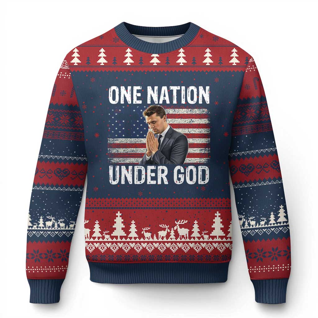 Charlie Kirk Christian Ugly Christmas Sweater One Nation Under God Patriotic Faith - Print Your Wear