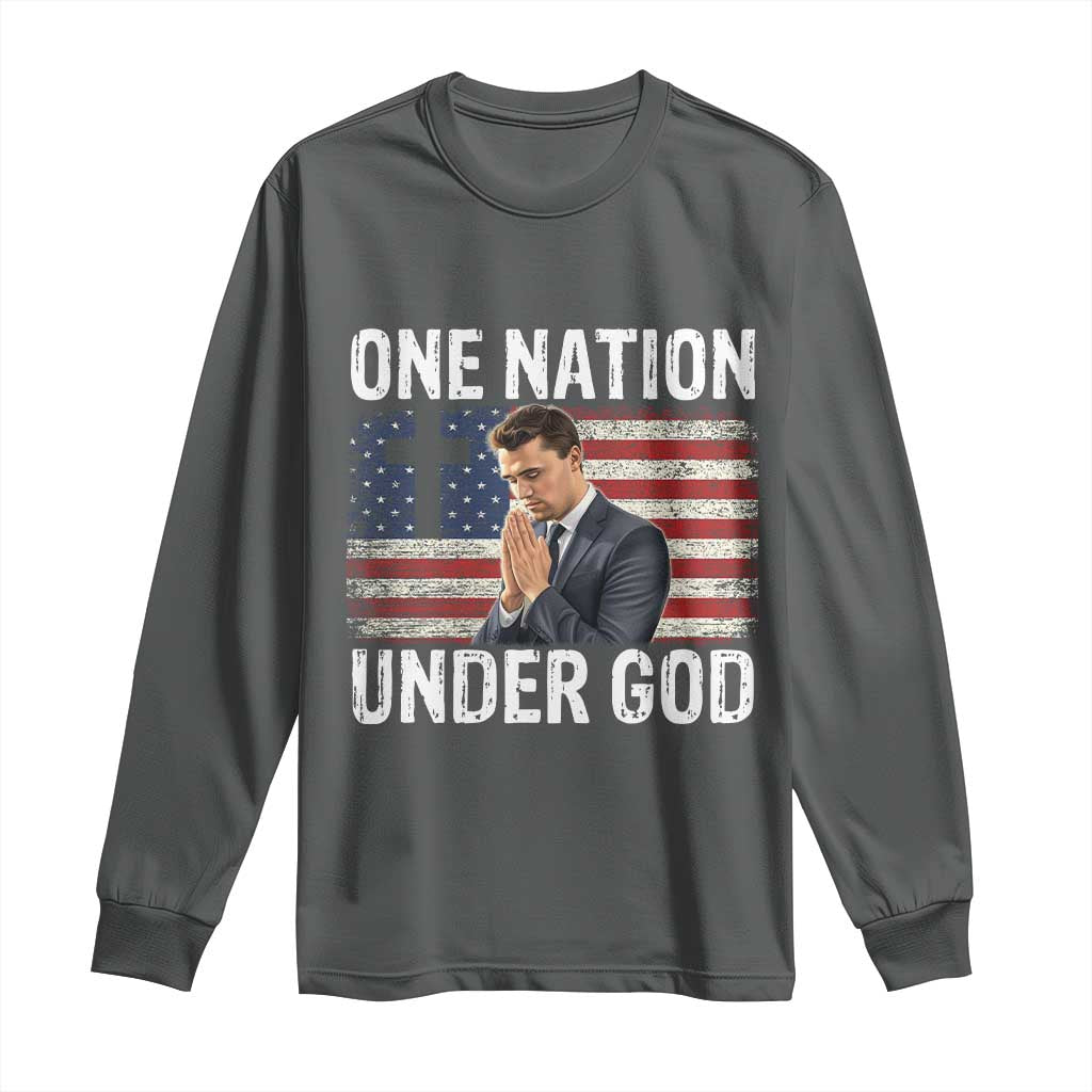 Charlie Kirk Christian Long Sleeve Shirt One Nation Under God Patriotic Faith TS14 Dark Heather Print Your Wear