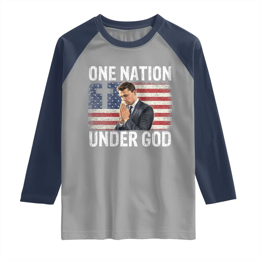 Charlie Kirk Christian Raglan Shirt One Nation Under God Patriotic Faith TS14 Sport Gray Navy Print Your Wear