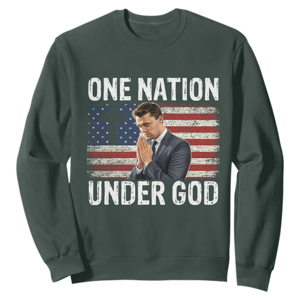 Charlie Kirk Christian Sweatshirt One Nation Under God Patriotic Faith TS14 Dark Forest Green Print Your Wear