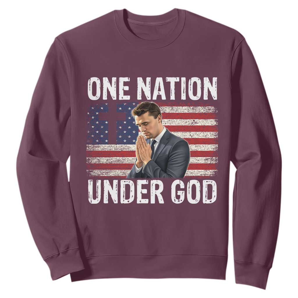 Charlie Kirk Christian Sweatshirt One Nation Under God Patriotic Faith TS14 Maroon Print Your Wear