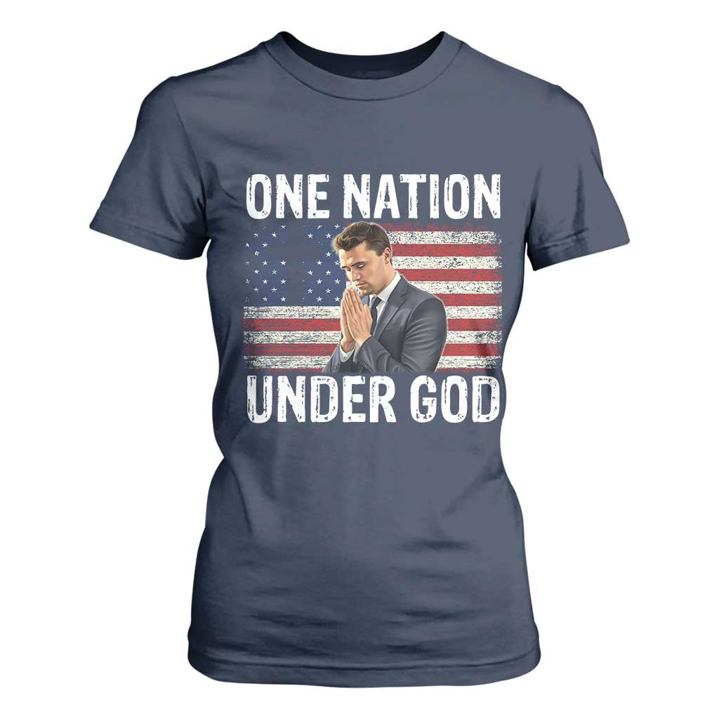 Charlie Kirk Christian T Shirt For Women One Nation Under God Patriotic Faith TS14 Navy Print Your Wear