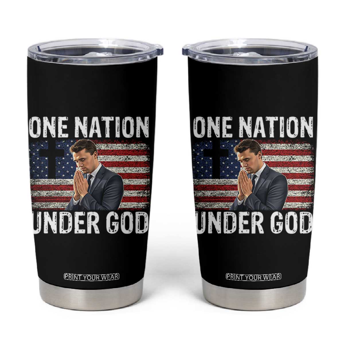 Charlie Kirk Christian Tumbler Cup One Nation Under God Patriotic Faith TS14 Black Print Your Wear