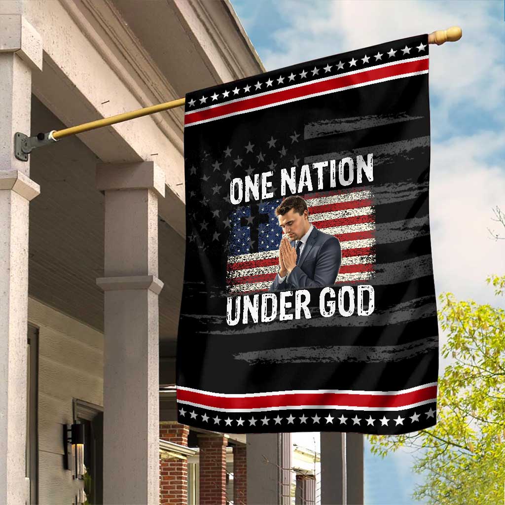 Charlie Kirk Christian Garden Flag One Nation Under God Patriotic Faith TS14 Distressed Black Red Print Your Wear