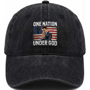 Charlie Kirk Christian Washed Cotton Baseball Cap One Nation Under God Patriotic Faith TS14 Washed Cap Universal Fit Black Print Your Wear