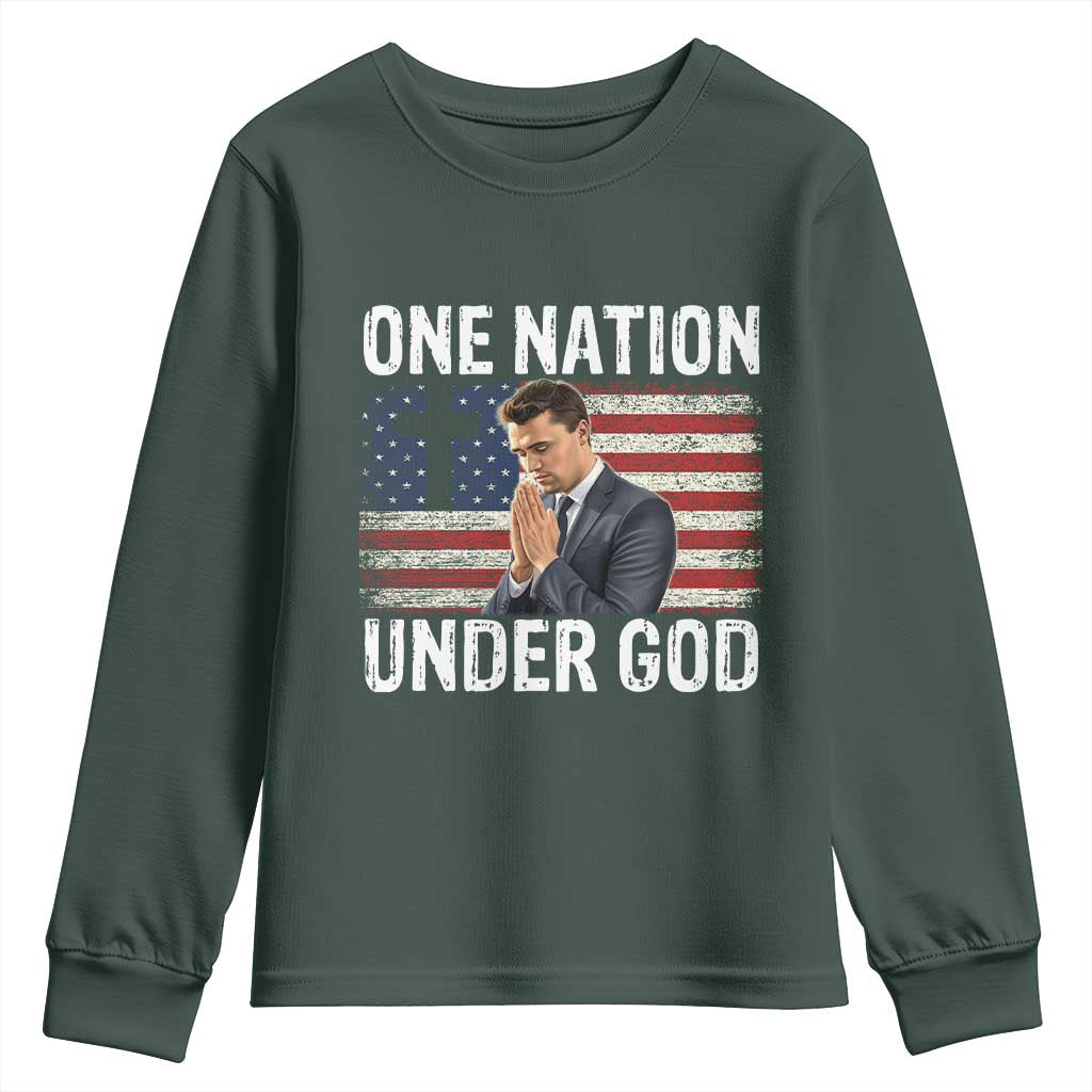 Charlie Kirk Christian Youth Sweatshirt One Nation Under God Patriotic Faith TS14 Dark Forest Green Print Your Wear