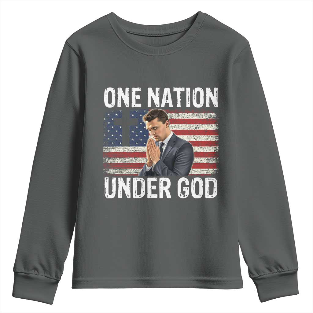 Charlie Kirk Christian Youth Sweatshirt One Nation Under God Patriotic Faith TS14 Dark Heather Print Your Wear