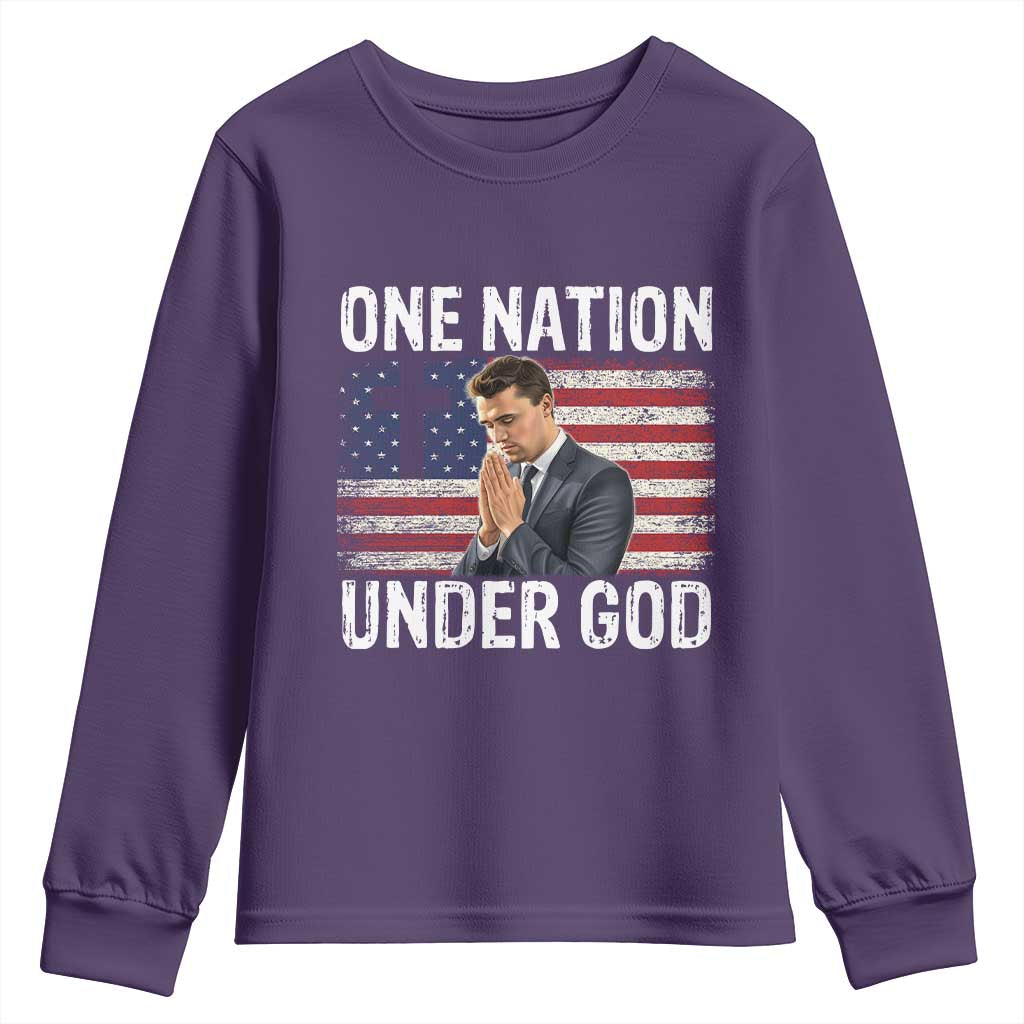 Charlie Kirk Christian Youth Sweatshirt One Nation Under God Patriotic Faith TS14 Purple Print Your Wear