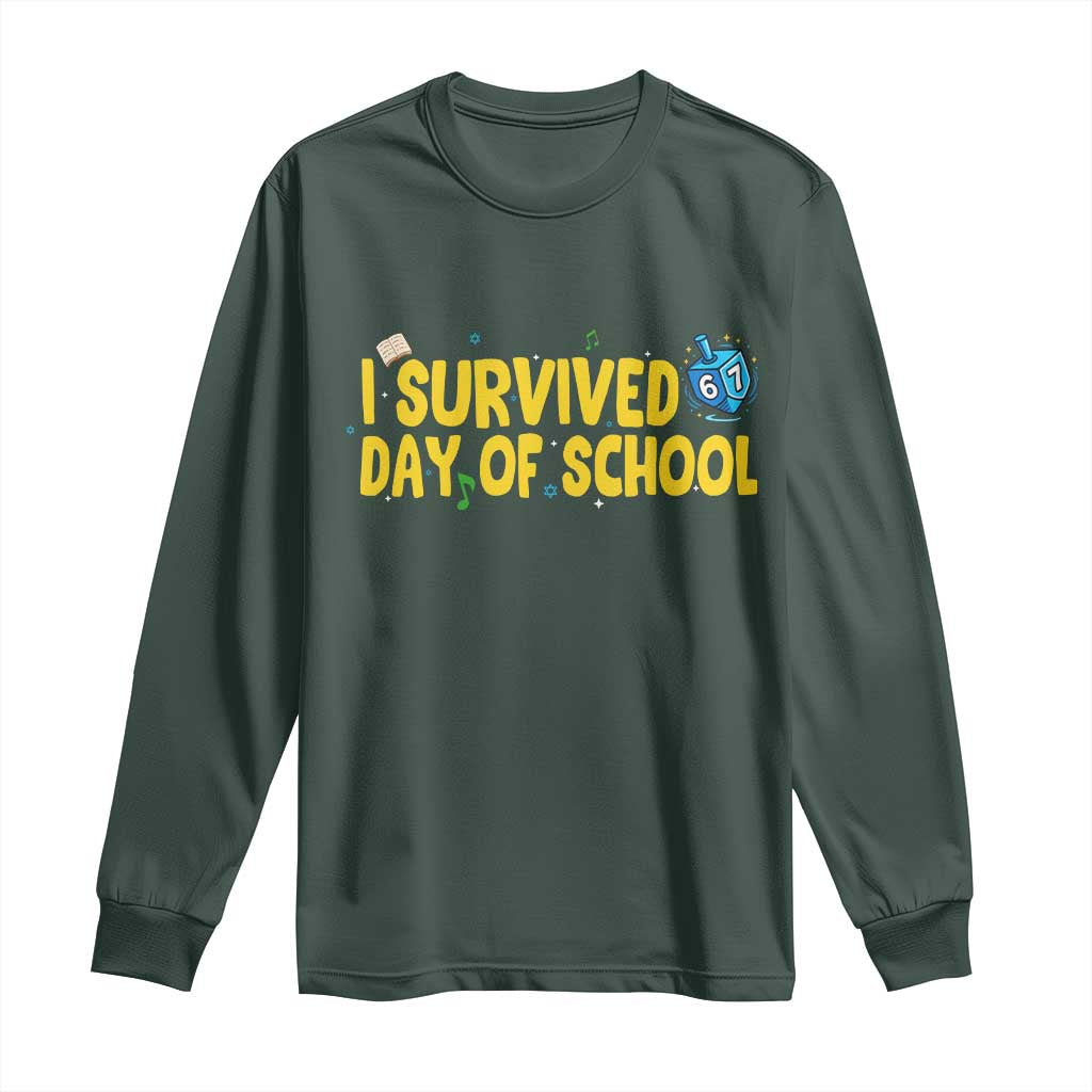 67 Six Seven Meme Long Sleeve Shirt Funny Hanukkah School Days TS14 Dark Forest Green Print Your Wear