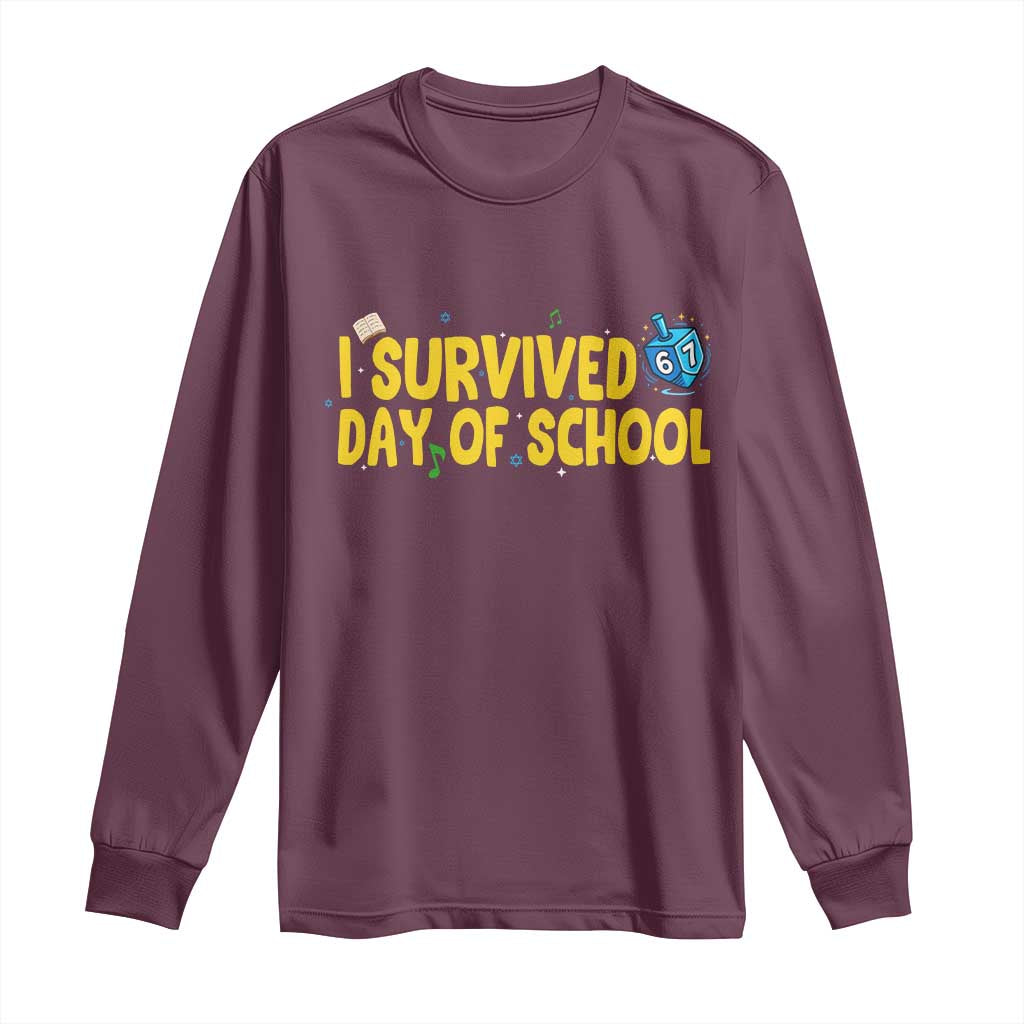 67 Six Seven Meme Long Sleeve Shirt Funny Hanukkah School Days TS14 Maroon Print Your Wear
