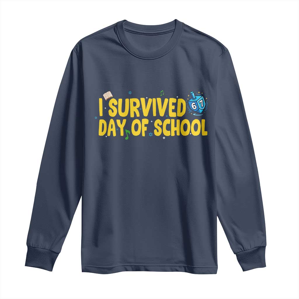 67 Six Seven Meme Long Sleeve Shirt Funny Hanukkah School Days TS14 Navy Print Your Wear
