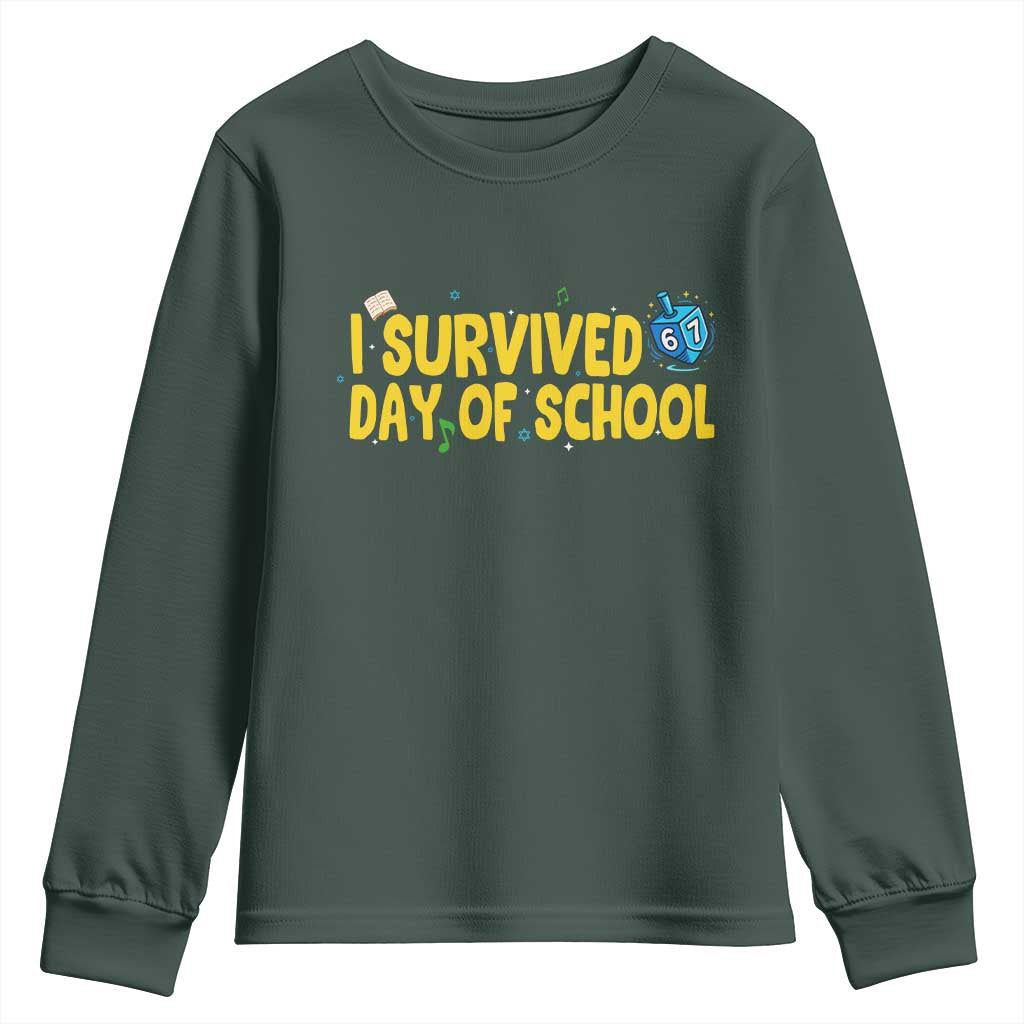 67 Six Seven Meme Youth Sweatshirt Funny Hanukkah School Days TS14 Dark Forest Green Print Your Wear
