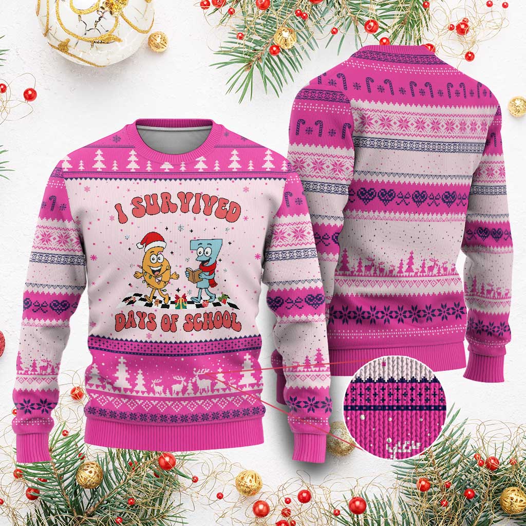 67 Six Seven Xmas Meme Ugly Christmas Sweater I Survived Days Of School TS14 Hot Pink Print Your Wear