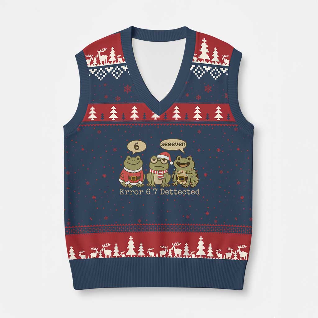 67 Six Seven Xmas Meme V-Neck Knit Sweater Vest Funny Frog Xmas Xmas TS14 Navy Red Print Your Wear
